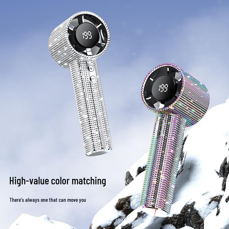S5 Diamond Handheld Fan: 199-Speed Digital Display, High-Speed, Portable, Shining Design for Outdoor Use