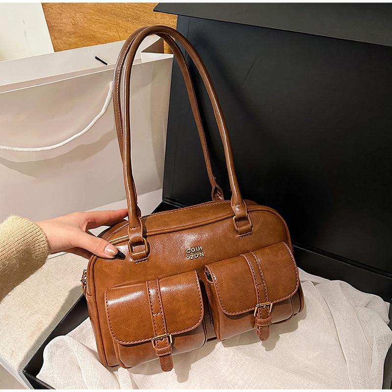 Women's Vintage Bowling Bag Multi-pocket Large Capacity Shoulder Bag Fashion New Underarm Bag Casual And Versatile Handbag