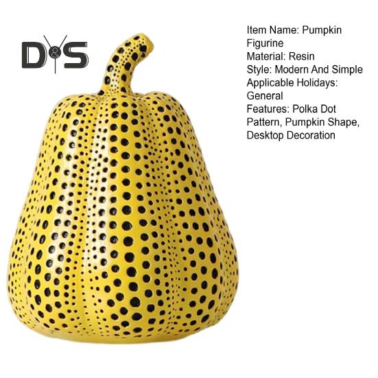 Yellow Polka Dot Pumpkin Statue Mini Pumpkin Resin Sculpture Dotted Pumpkin Figurine Home Office Desktop Decoration Ornament