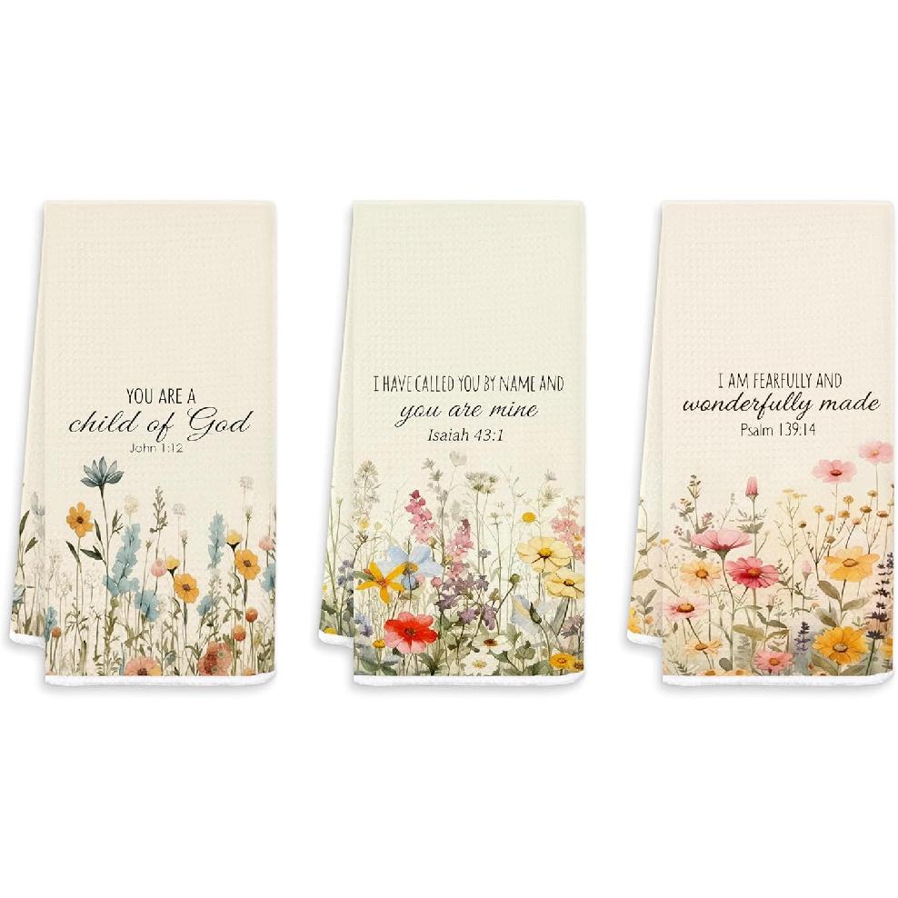 Vintage Floral Christian Kitchen Towels, Christian Gifts for Women, pirational Wildflower Bible Verse Decorative Hand Towels for Bathroom, Religious