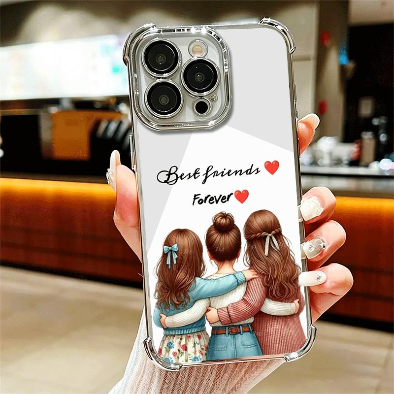Best Friends Forever Girls Plating Phone Case For Iphone 16 17 Pro Max Air 16E 14 15 Plus 12 13 Mini Anti-Fall Airabag Cover