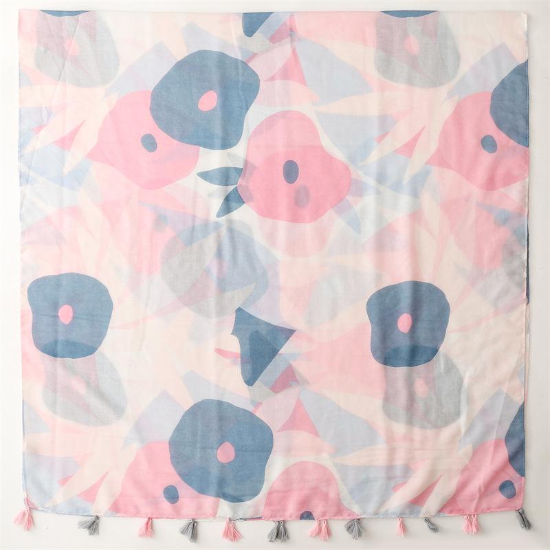 Four Seasons New Cotton And Hemp Texture Scarf Pink Cartoon Hand Drawn Tassel Silk Scarf Warm Shawl