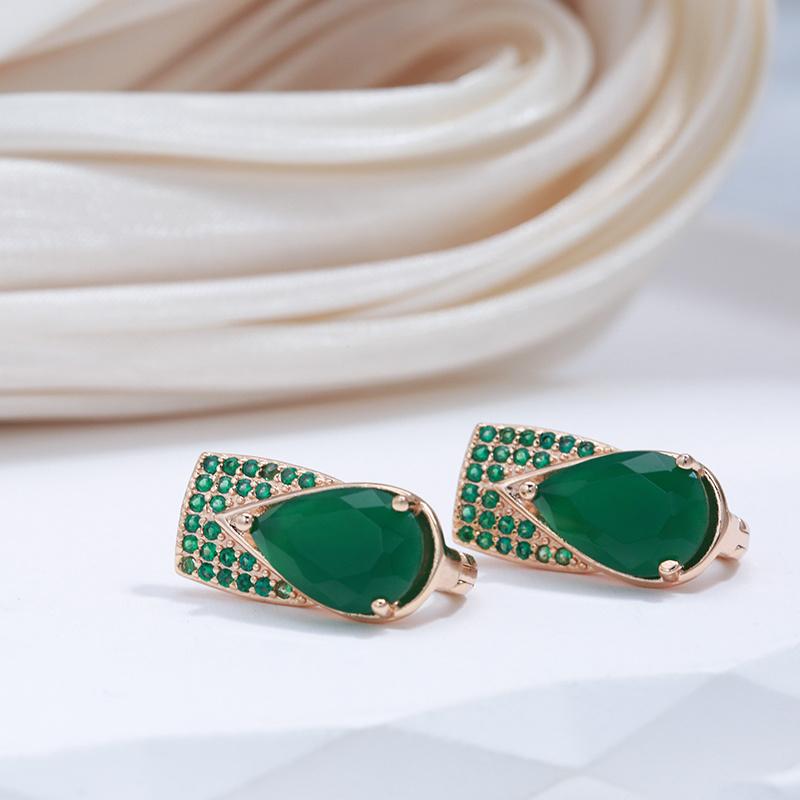 1 Pair Dark Water Drop Green Drop Earrings For Women Golden Color Fine Jewelry Zircon Full Paved Earring