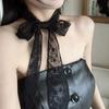 Y2K Women Narrow Long Scarf Solid Color Silk Black Bag Ribbon Headbands Choker Floral Lace Scarf