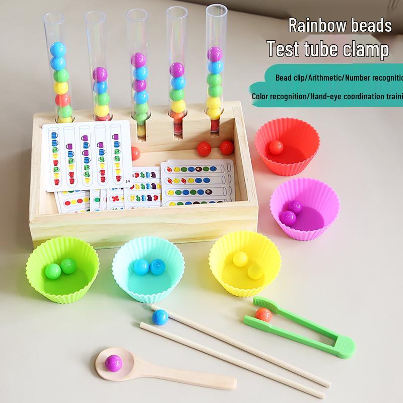 Wooden Children's Bead Puzzle Game Tweezers - Fun Hand-Eye Coordination Toy for Early Education