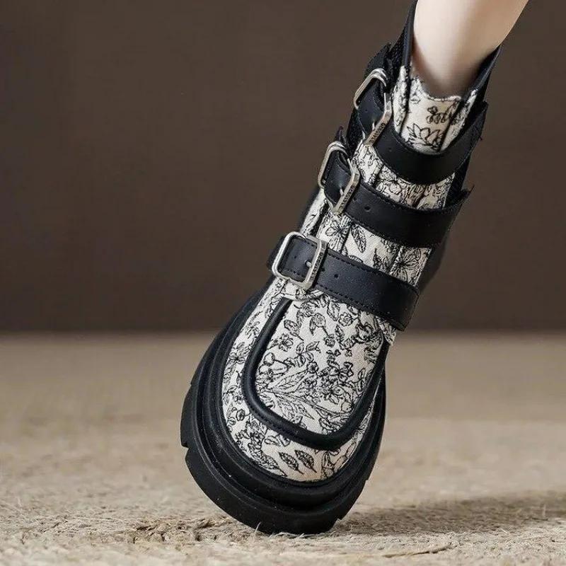 Модные удобные сапоги на толстой подошве высотой 6 см для женщин, лето 2024, новые сетчатые дышащие короткие сапоги, повседневные сапоги с толстым каблуком и сеткой