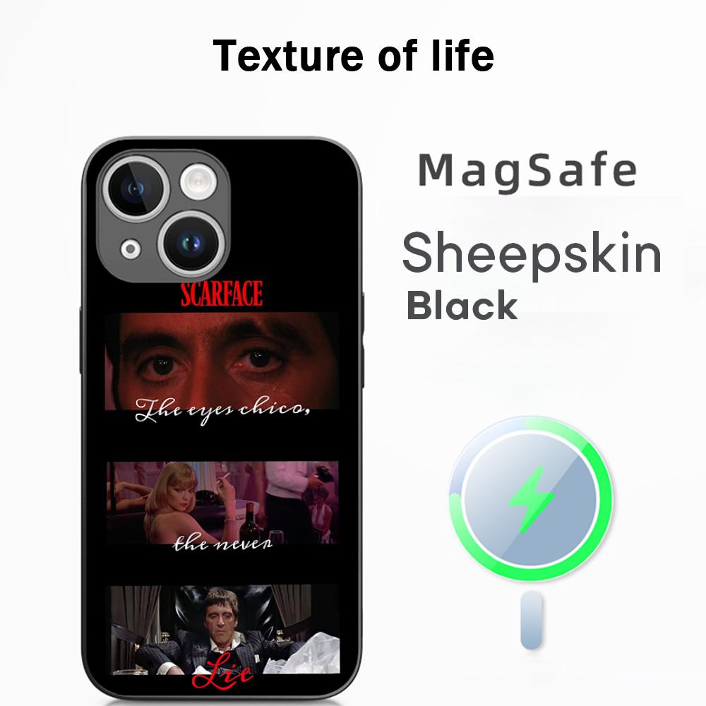 Тони Монтана Лицо со шрамом Классический плакат Чехол для телефона Для iPhone 17 16 15 14 13 12 Plus Pro Max Высококачественный Роскошный Magsafe Овчина