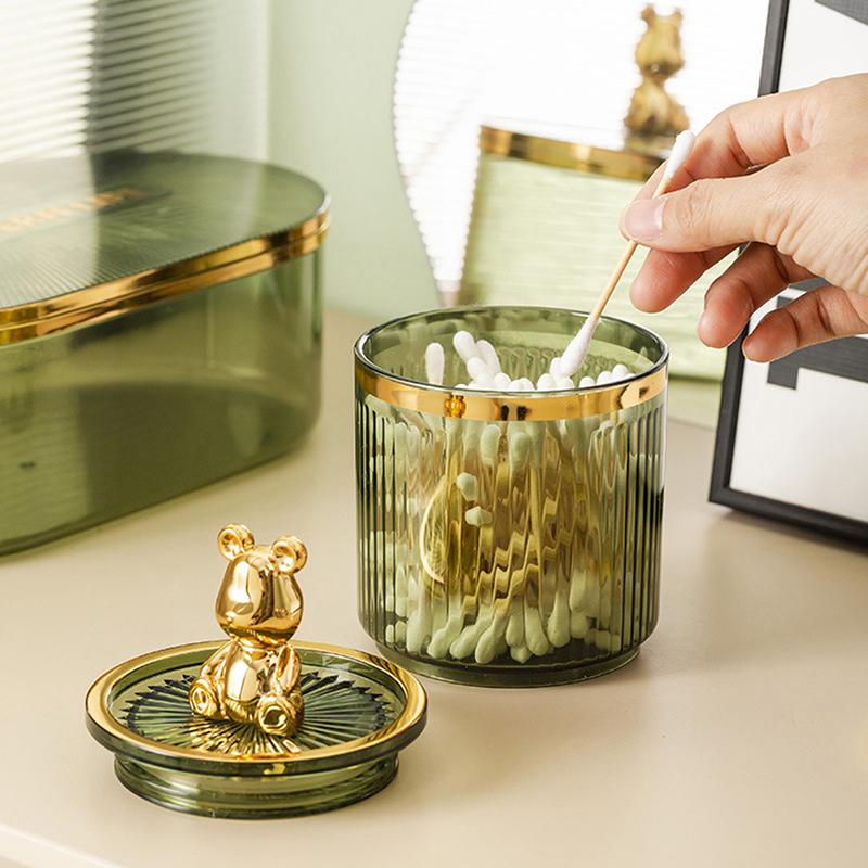 Милый медведь, держатель для ватного диска, стержень для ватной палочки, коробка для хранения косметики, ювелирных изделий, контейнер для макияжа для ванной, органайзер для помады, коробка