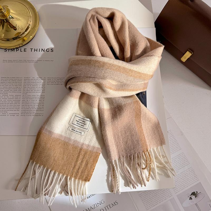 100% Pure Wool Winter Scarf for Women Long Warm Cashmere Scarves Hijab Lady Plaid Shawl Wrap Female Pashmina Bandana Headscarves