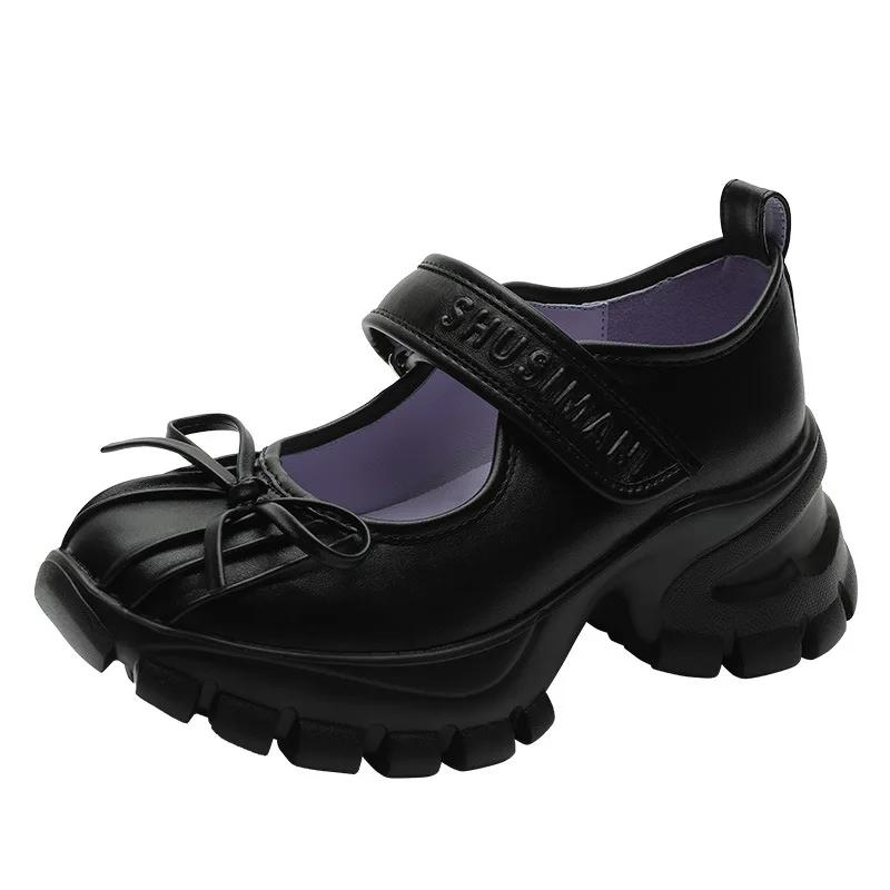 Высококачественные массивные туфли Мэри Джейн для женщин, спортивная обувь, модная повседневная обувь на платформе с мелким бантом, женские балетки