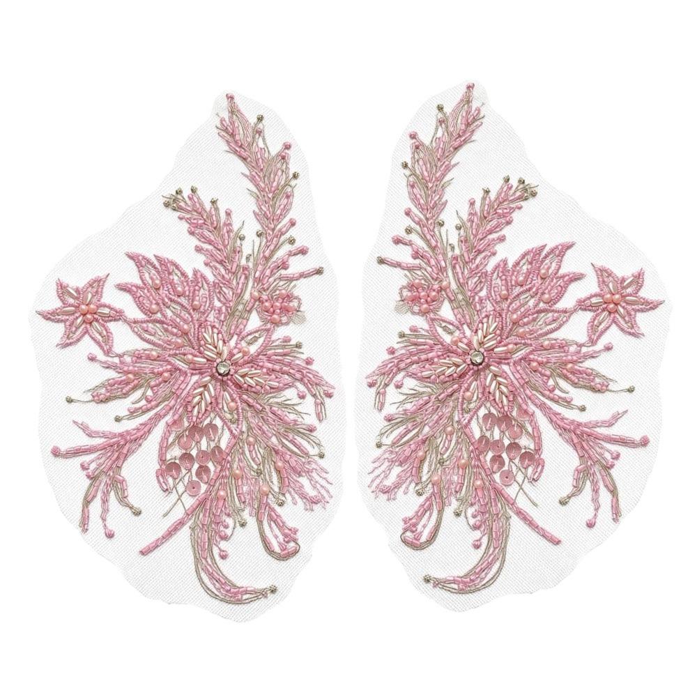 2Pcs DIY Flowers Mesh Embroidery Patch Sewing Repair Colored Beading Colored Lace Flower Applique Floral Embroidery Sewing Patch