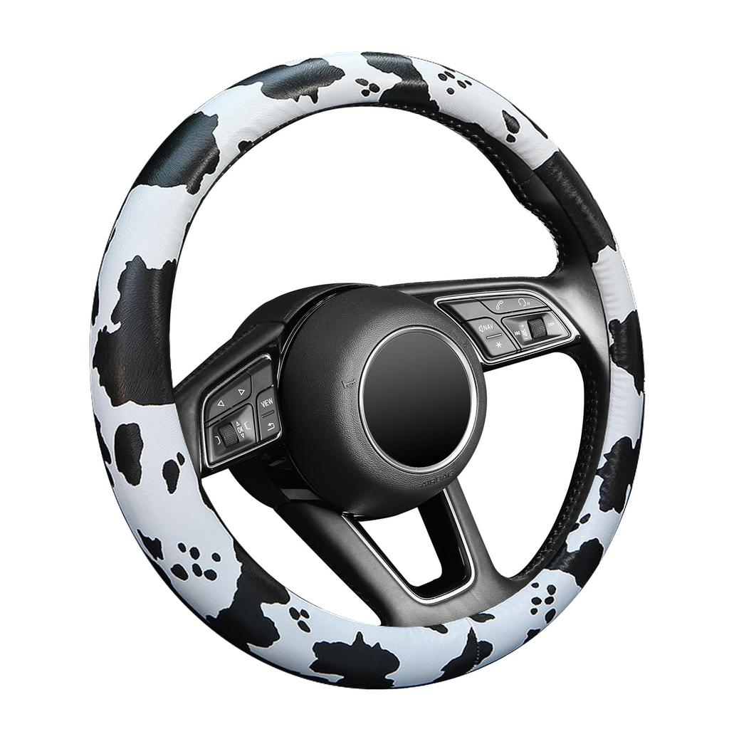 Cow Pattern Steering Wheel Cover, Universal 15 Inch Breathable Microfiber Leather Car Steering Wheel