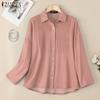 ZANZEA Женская свободная повседневная блузка с отложным воротником и длинным рукавом