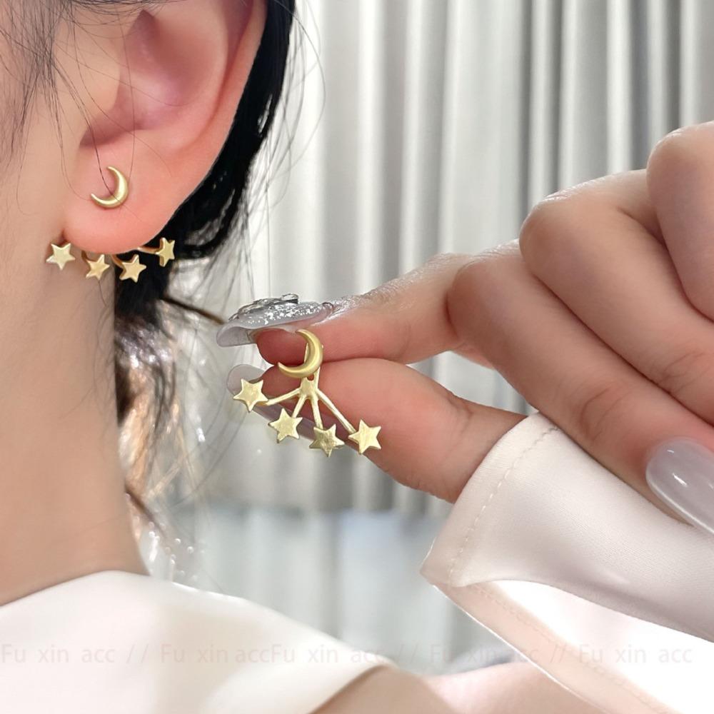 Золотая Звезда Луна Серьги Пусеты Серебро Висячие Звезды Пусеты Отпуск