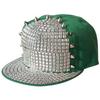 Adjustable Flat Brim Baseball Cap Men Women Streetwear Hip Hop Bboy With Square Studs Geometric Print