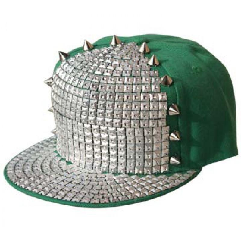 Adjustable Flat Brim Baseball Cap Men Women Streetwear Hip Hop Bboy With Square Studs Geometric Print