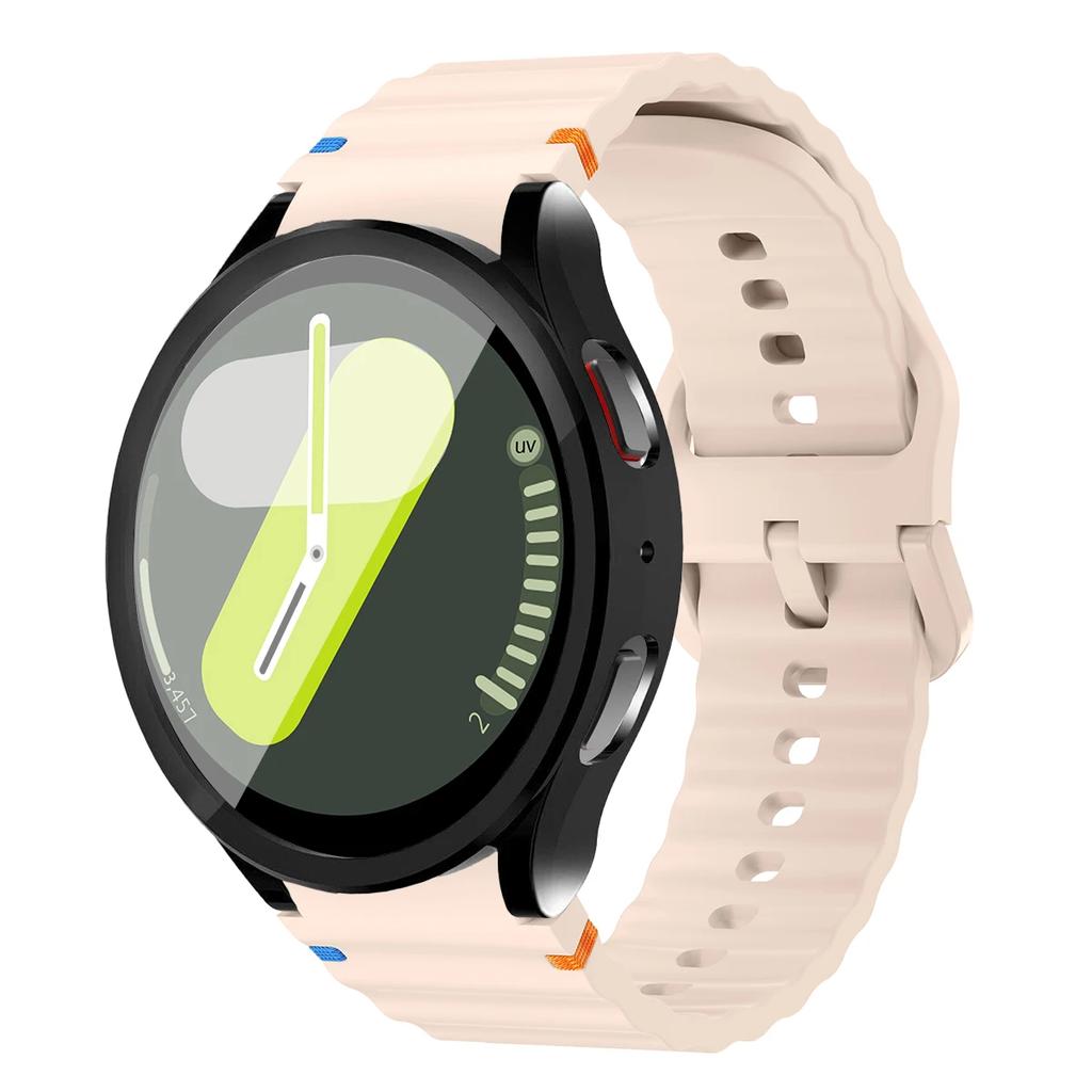Чехол+Ремешок для Samsung Galaxy Watch7 40мм 44мм Силиконовый Ремешок Браслет Закаленное Стекло Пленка на Экран TPU Чехол Защитная Крышка Бампер