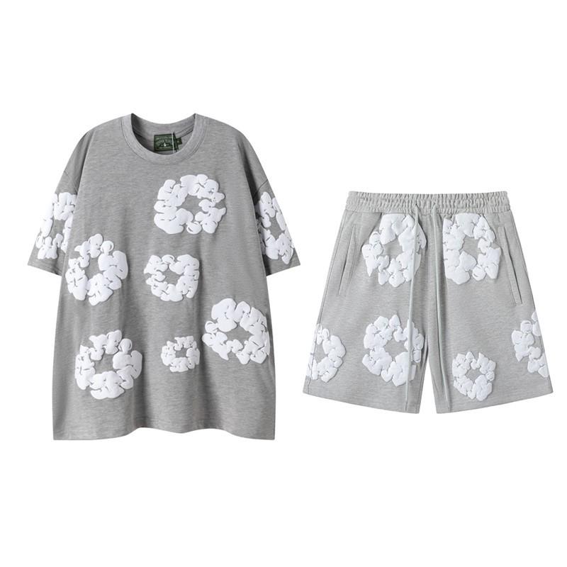 Джинсовые слезы Капок Пена Принт Американский стиль Комплект из толстовки и спортивных штанов для пары