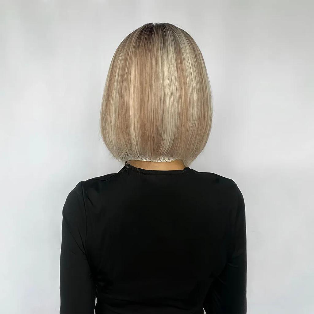 ALAN EATON Блондинка 13*1 кружевные фронтальные короткие синтетические парики Ombre темные корни натуральные искусственные волосы для женщин парик шнурка высокая температура