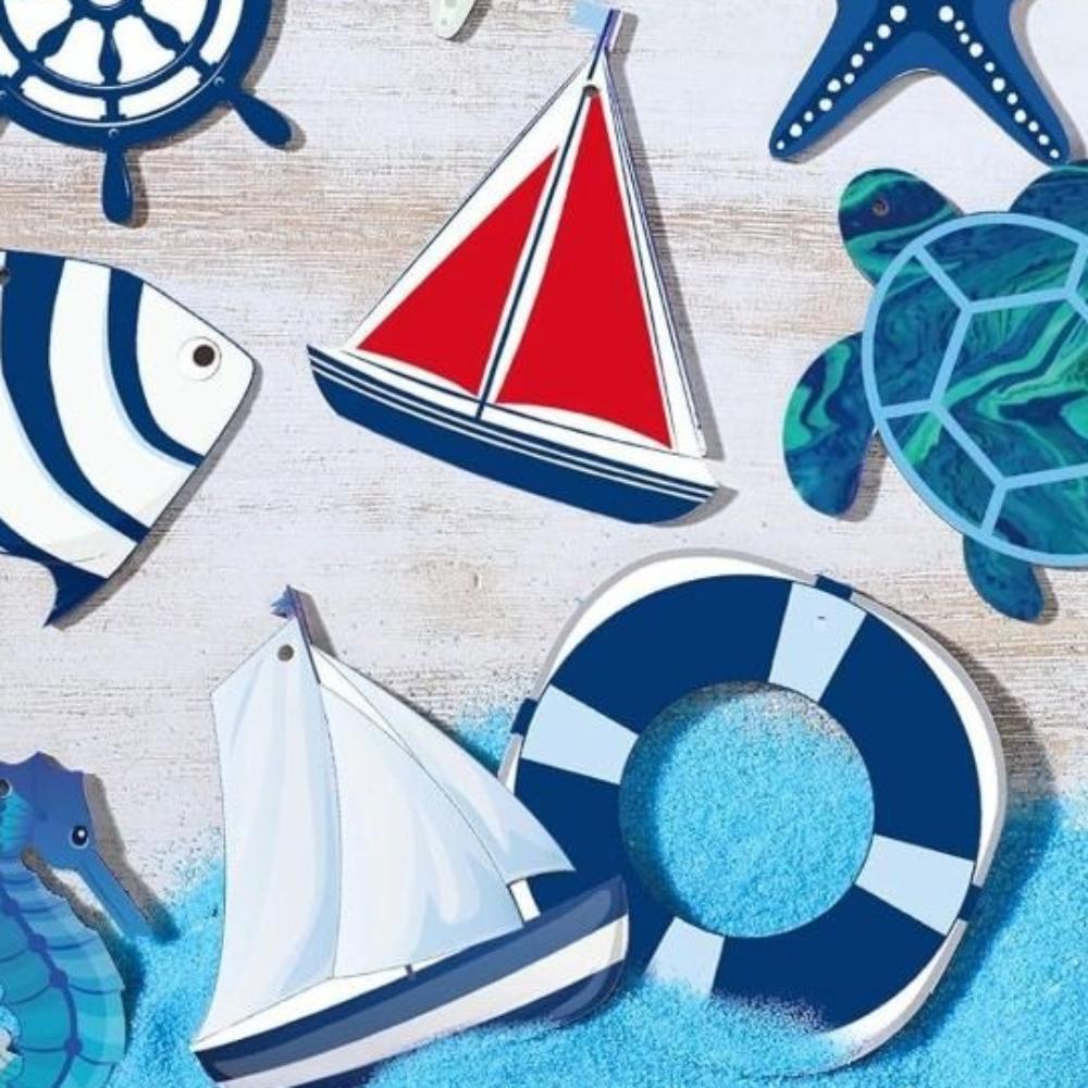 24pcs Wooden Sea Animals Hanging Ornament Ocean Themed Signs Decorations  for Wall Tropical Bar