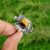 Natural TigerS Eye 925 Silver Stackable Flower Adjustable Ring For Women