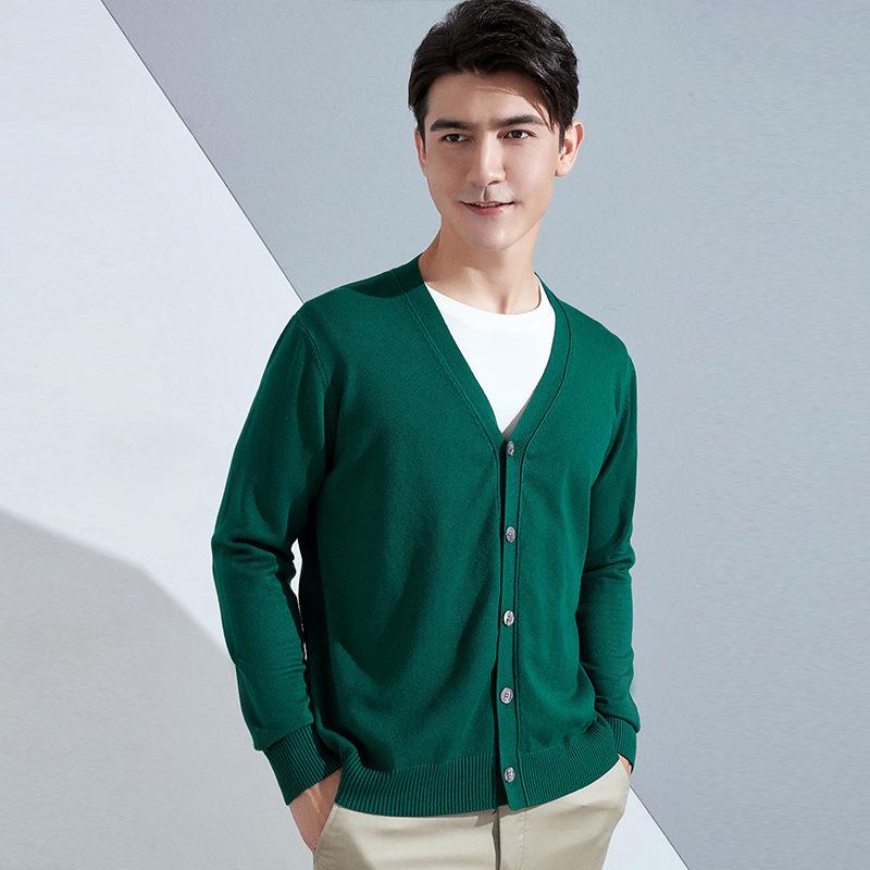 Вязаный кардиган мужской короткий однотонный свитер-куртка деловой V-образный вырез базовая рубашка весна и осень годы осень и зима тренд