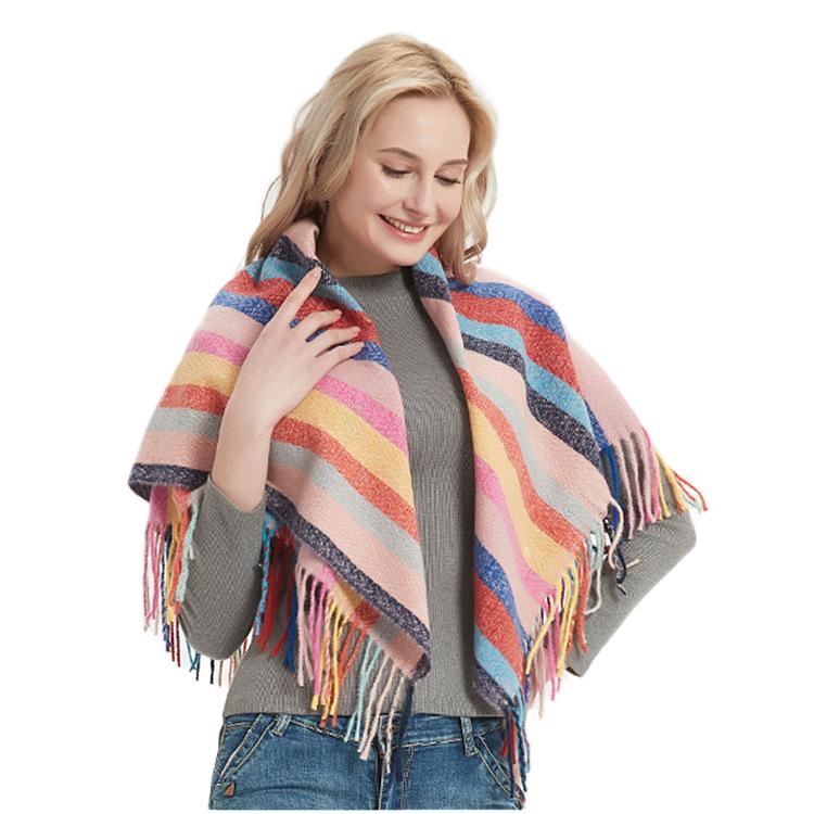 Квадратный шарф из полиэстера в полоску с кисточками, женский шарф, шаль