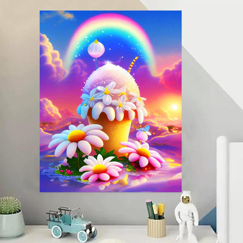 Рамка для рисования по номерам, наборы Радуга, мороженое, пейзаж, акриловая краска на холсте, цветок, ручная работа, поделки своими руками, настенная картина для домашнего декора 40x50
