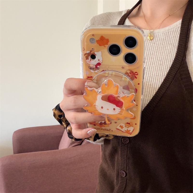 Зимний кленовый лист Магнитный чехол для телефона с кошкой для iPhone 14/15/16 Pro Max/17 - Девичий дизайн