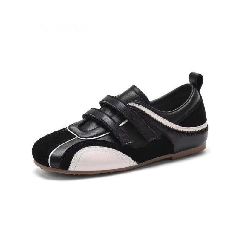 Ретро контрастная цветная вставка липучка женские новые удобные и легкие балетки