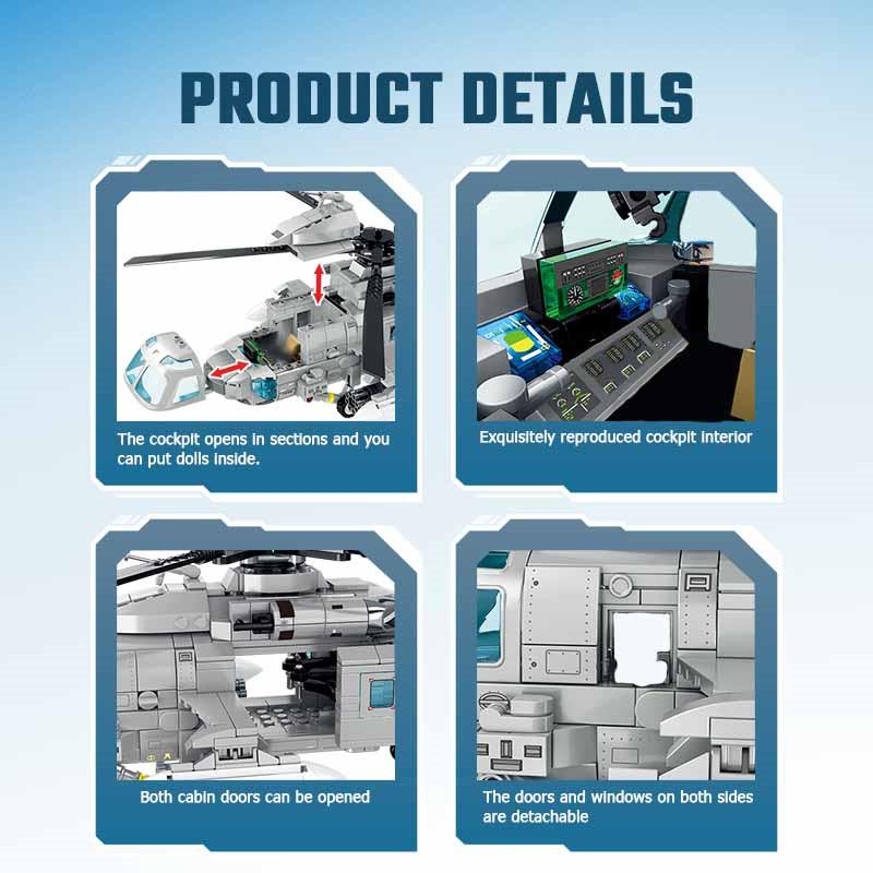 SEMBO 862pcs Navy Type Z-20 Helicopter Building Blocks MOC Armed Aircraft Fighter Soldiers Model Bricks Kids Toys for Boys Gifts