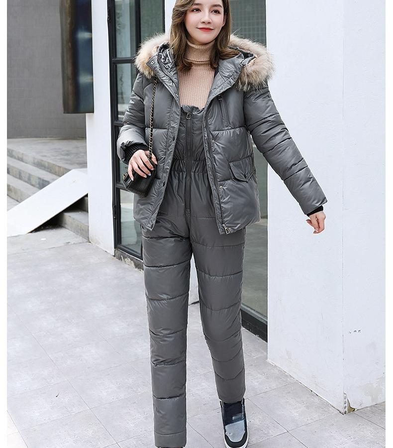 Женское зимнее короткое глянцевое ветрозащитное водонепроницаемое пальто с капюшоном, костюм из двух предметов, куртка-пуховик, парки с хлопковой подкладкой, теплая верхняя одежда