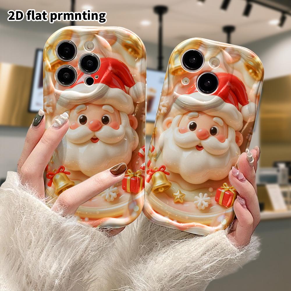 Phone Case: 2D flat design suitable for iPhone 18 17 16 15 14 13 Pro protective case, Santa Claus head, perfect Christmas and Halloween holiday gift
