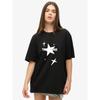Black Oversized T-Shirt With Star Print And Treasure Text For Casual Wear