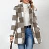 Women's Fashion Plaid Lapel Long Sleeved Coat With Buttons, Plush Warm Jacket With Pockets