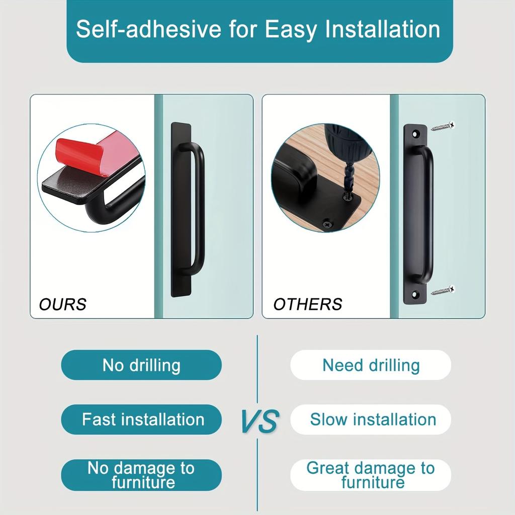 Самоклеящиеся ручки для ящиков шкафа - 5,8-дюймовые самоклеящиеся ручки для дверей из нержавеющей стали, конструкция без сверления