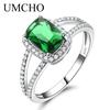 925 Real Sterling Silver Jewelry Rectangular Emerald Rings For Women Birthday Gift