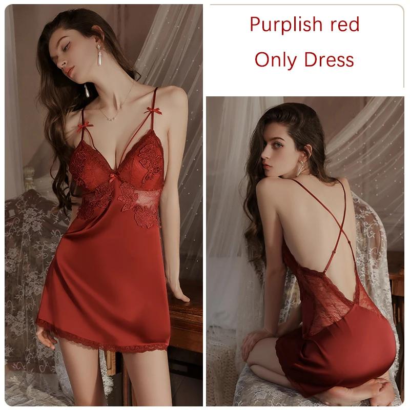 Silk Pajamas Women's Nightgown Set Slip Dress with Push Up Bra Sexy Women's Pajamas
