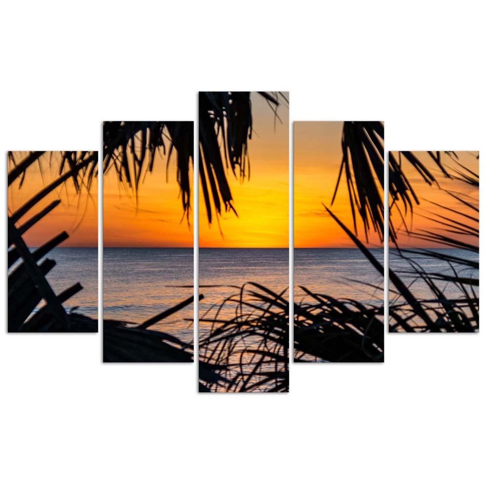 Feeby Five piece picture canvas print, Sea at sunset