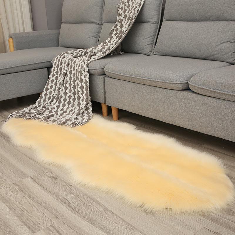 Irregular Imitation Wool Non-slip Carpet for Bedroom, Living Room, Sofa, and Bedside - Thickened & Washable.