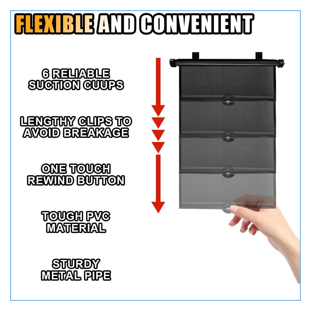 2PCS Car Window Shades for Baby, 18"×15" Retractable Car Shades for Side Window with Suction Cups,  Heat and UV Rays  , Baby Auto Accessor