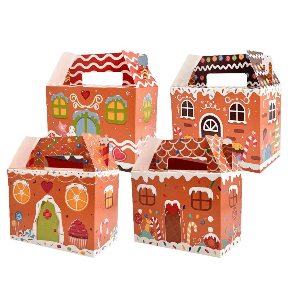 12 шт. С ручкой Рождественская подарочная коробка Пряничный домик Мультяшный дизайн Веселое Рождество Украшение Упаковочная коробка Конфеты Печенье