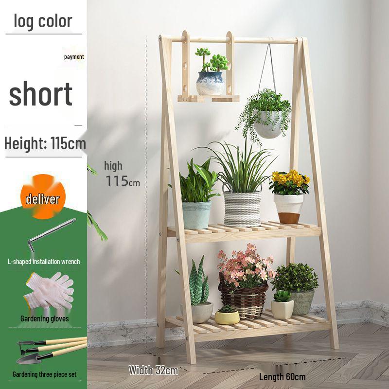 Carbonized Solid Wood Hanging Plant Shelf – Indoor/Outdoor Anti-Corrosion Flower Pot Rack for Succulents and Storage