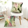 Watercolor Caladium Leaf Throw Pillow Covers, Tropical Pink Green Yellow Leaf Print Cushion Cases, Botanical Modern Home Decor