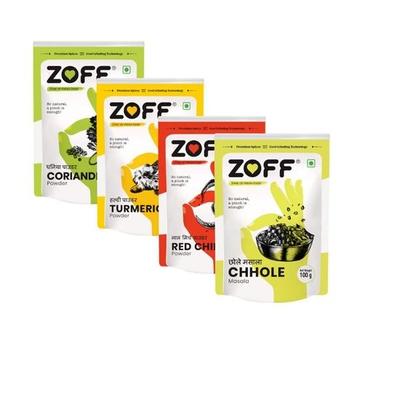 Zoff Набор для начинающих кулинаров | Красный перец чили | Куркума | Кориандр | Без добавления красителей | Упаковка 3 x 100 г каждый и Масала для нута 50 г | Вес нетто - 350 г