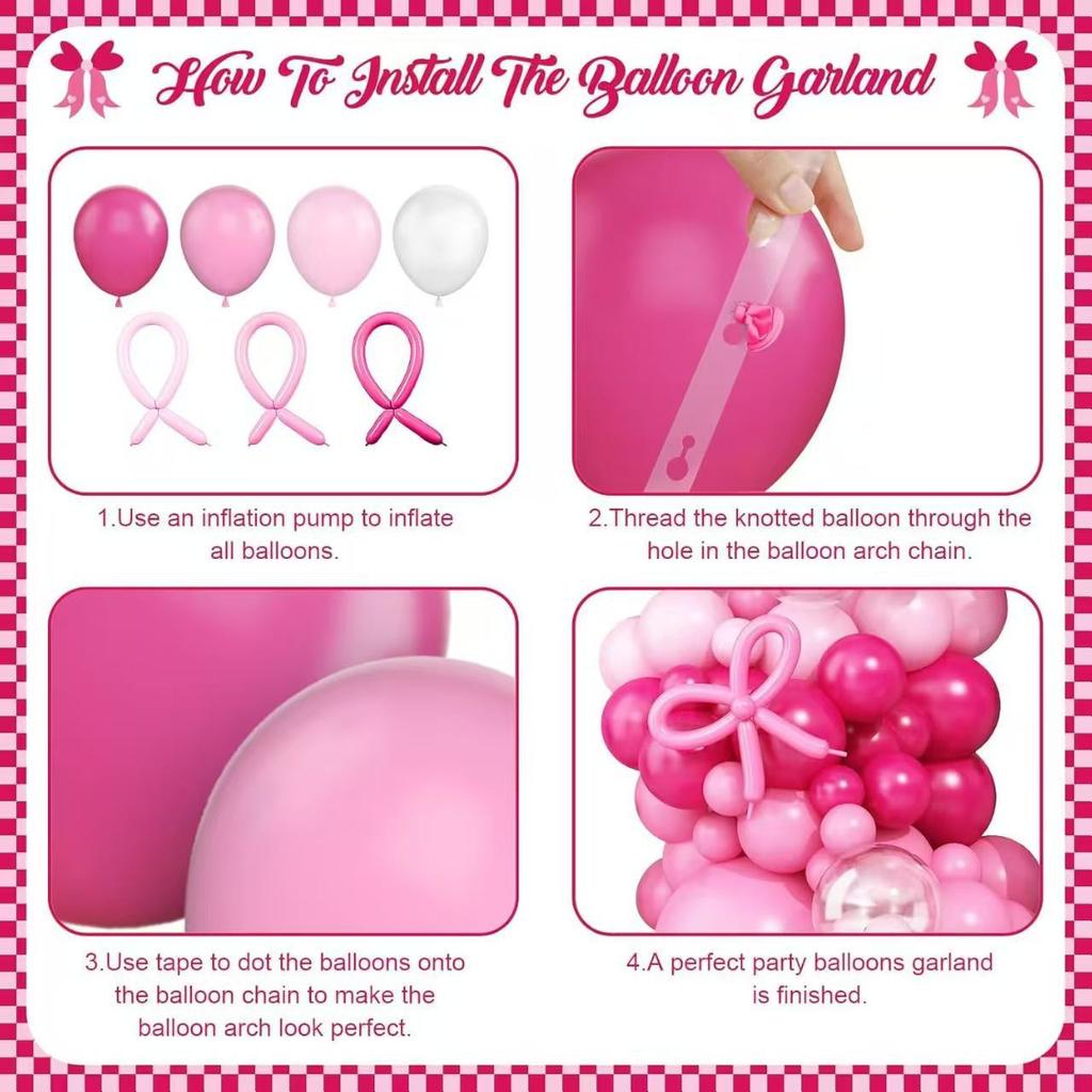 Розовый Белый Бант Гирлянда из Шаров Арка Набор Свадьба Невеста Помолвка Мальчишник Розовый Розово-красный