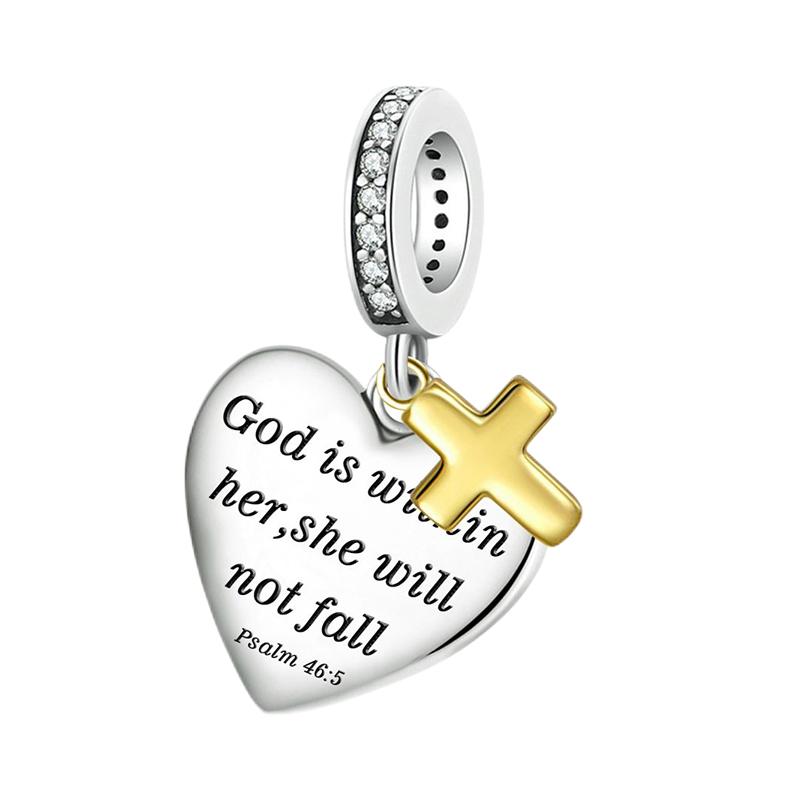 Cross Charms Fit Fashion Original Bracelets 925 Silver Pave Zircon Bible Bead Religion Holy Angel Safety Chain Charm DIY Jewelry