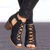 Women Square Heel Sandals Peep Toe Hollow Out Chunky Gladiator Sandals With Strap Black Spring Summer Shoes Hvt791