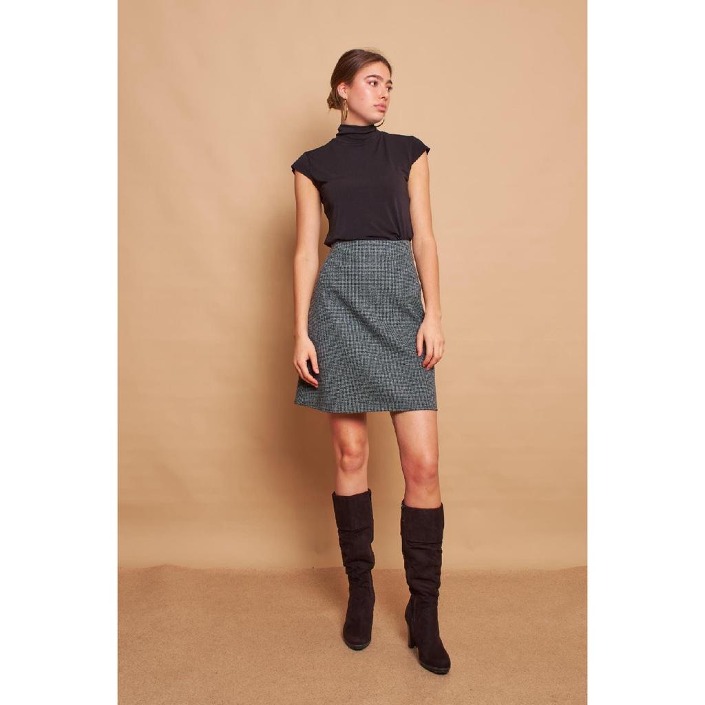 Легкая шерстяная зимняя жаккардовая ткань из лайкры с высокой талией Легкая юбка-колокольчик выше колена — черная диагональ