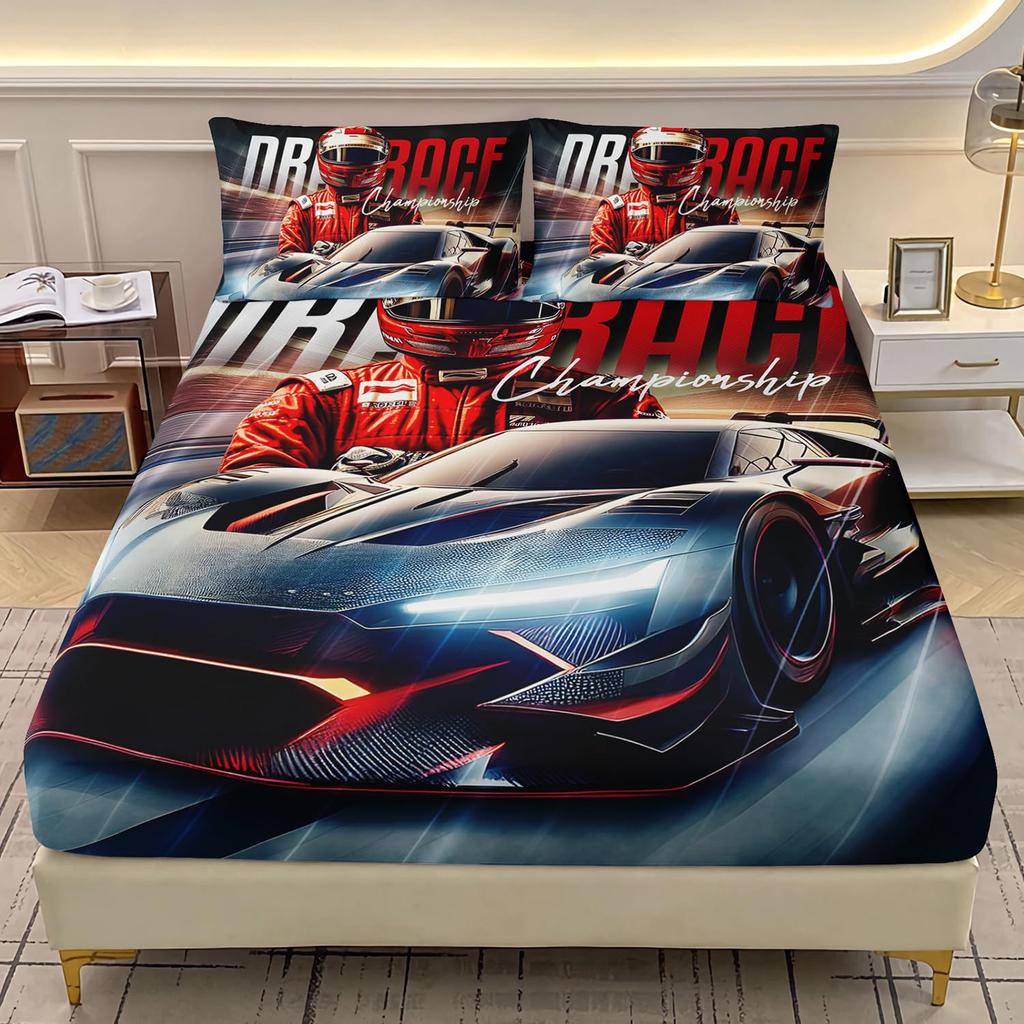 Экстремальные гонки Лист с рисунком Комплект постельного белья из трех предметов С цифровой печатью Лист Взрослые Дети